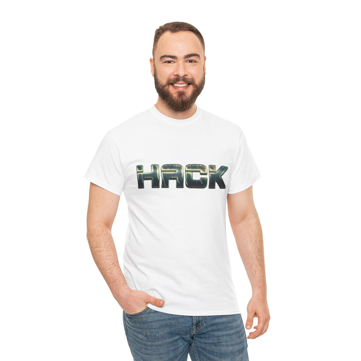 Orange HACK Metallic Logo T-Shirt | Tech Coder Hacker Shirt | Heavyweight Cotton