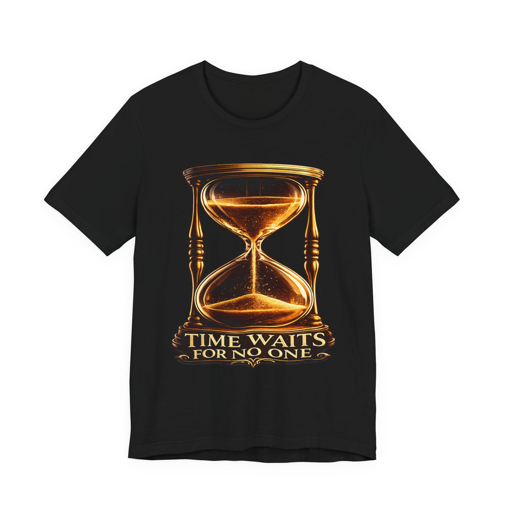 Vintage Hourglass Tee — "Time Waits For No One" Inspirational Graphic T-Shirt