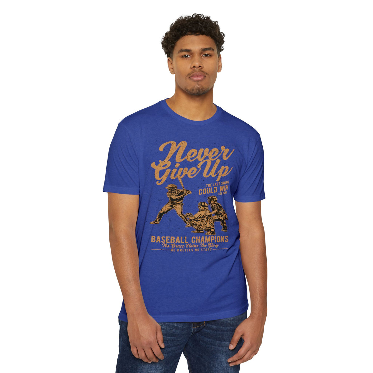 Never Give Up Baseball T-Shirt — "Your Last Swing Could Win" Vintage Baseball Tee