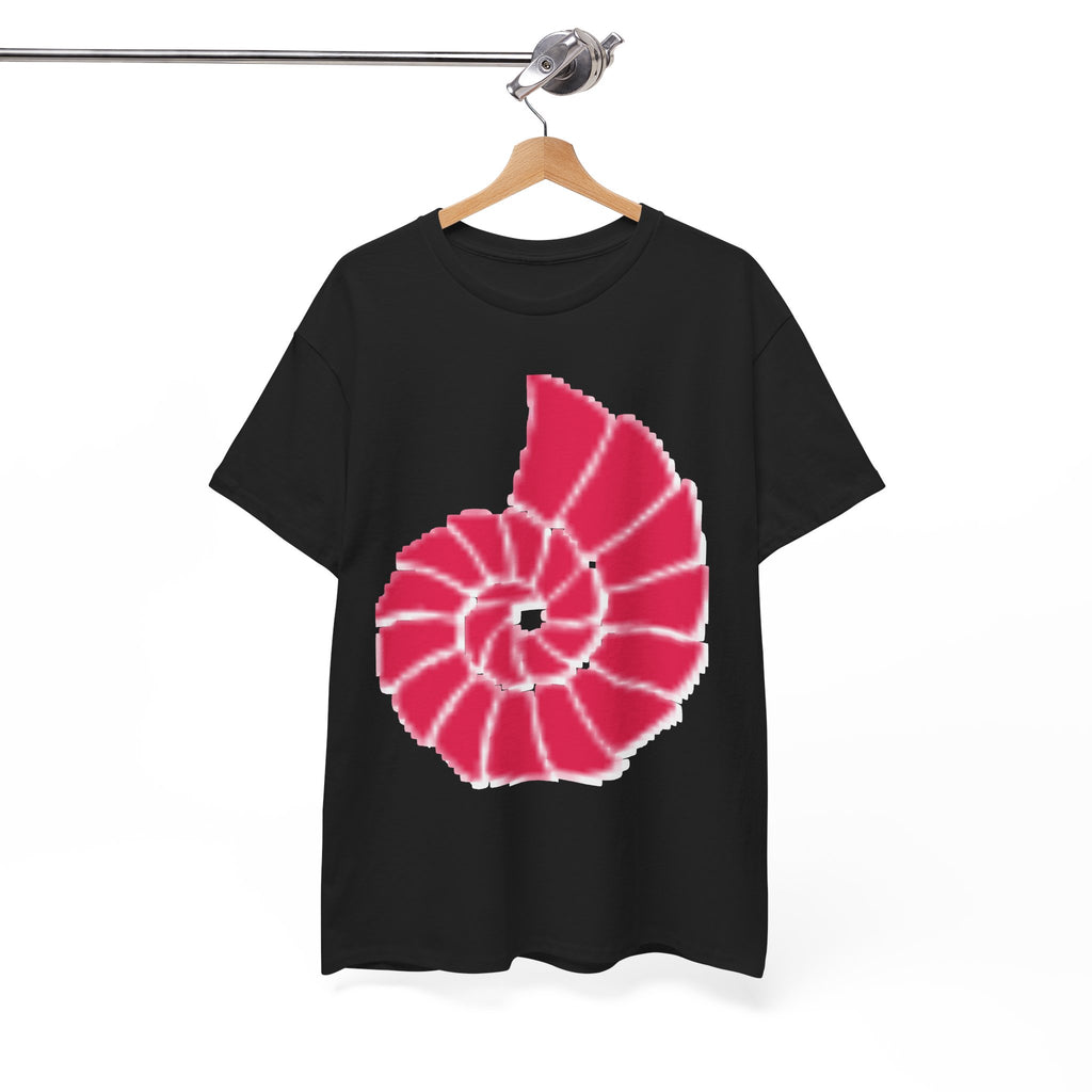 Hand-Drawn Nautilus Spiral Tee | Coral Red Nautilus Chest Graphic