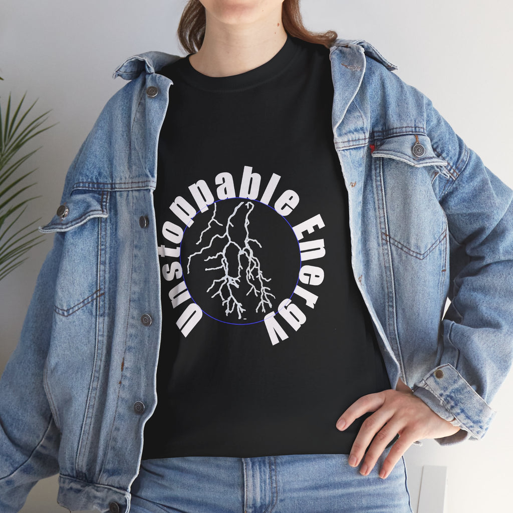 Unstoppable Energy lightning circle Tee | Minimalist bold white on black