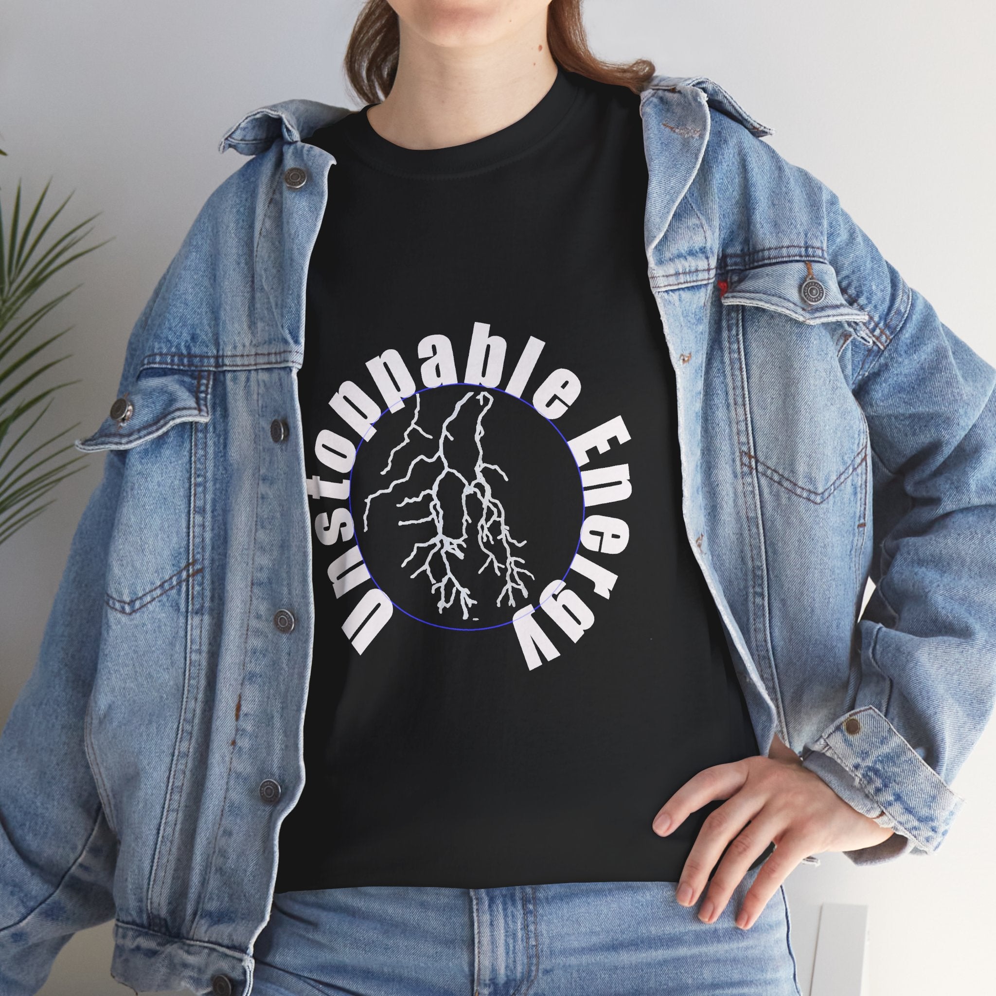 Unstoppable Energy lightning circle Tee | Minimalist bold white on black