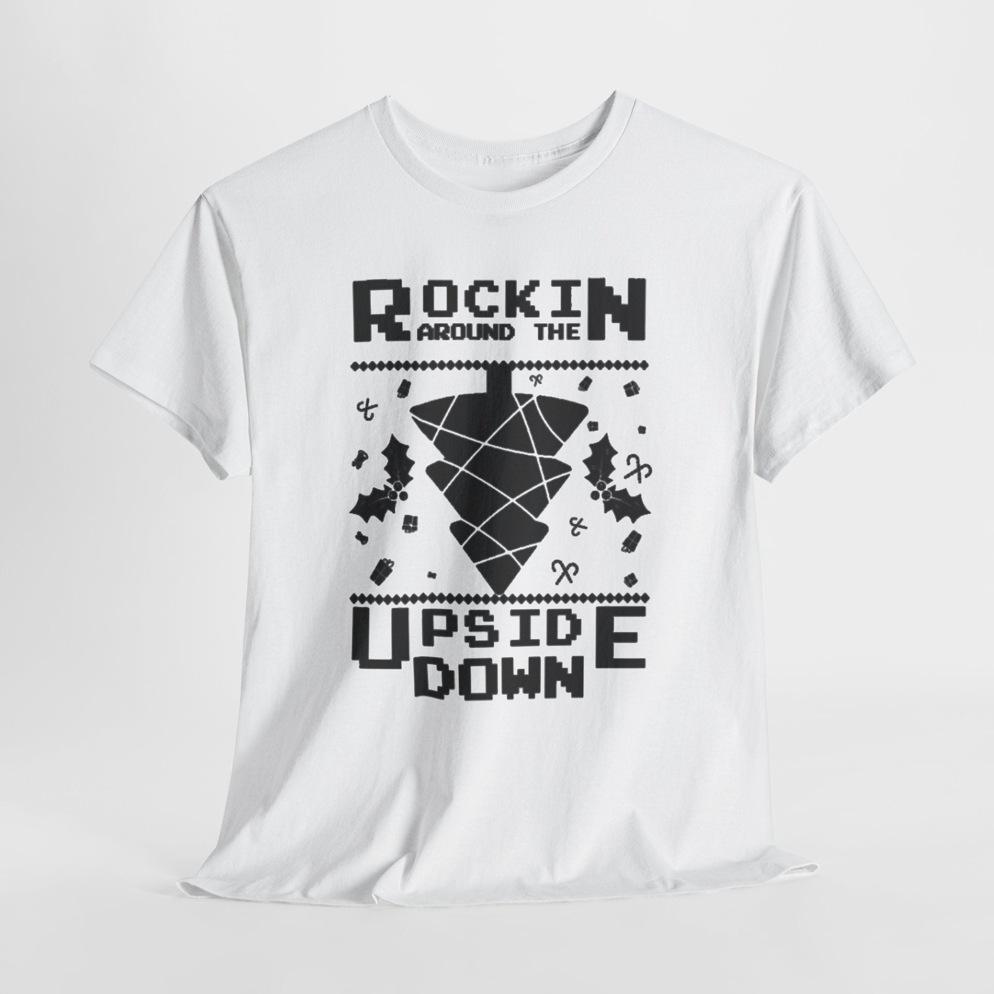 Rockin Around the Upside Down Pixel Poster Tee | Retro Arcade Synth Vibe
