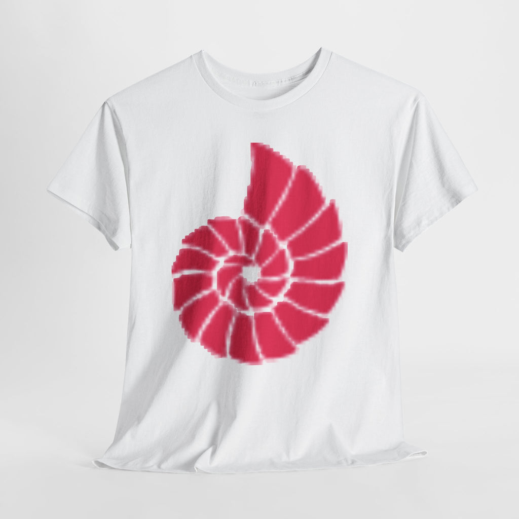 Hand-Drawn Nautilus Spiral Tee | Coral Red Nautilus Chest Graphic