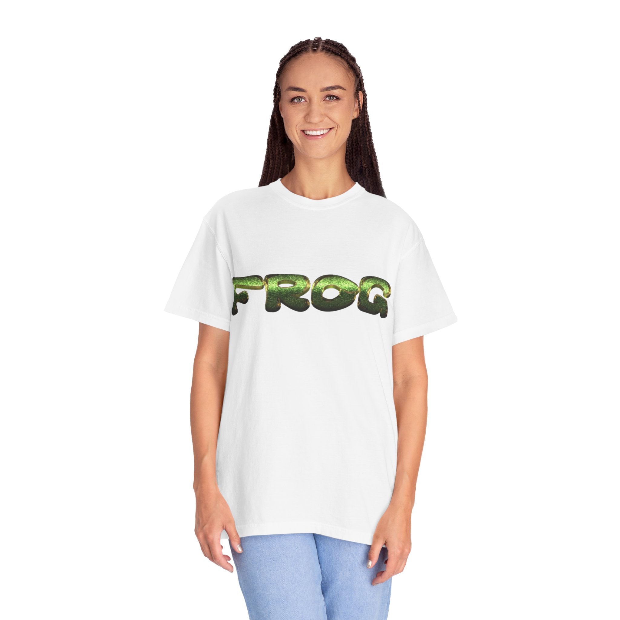 Frog Text Graphic T-shirt | Green Amphibian Lettering
