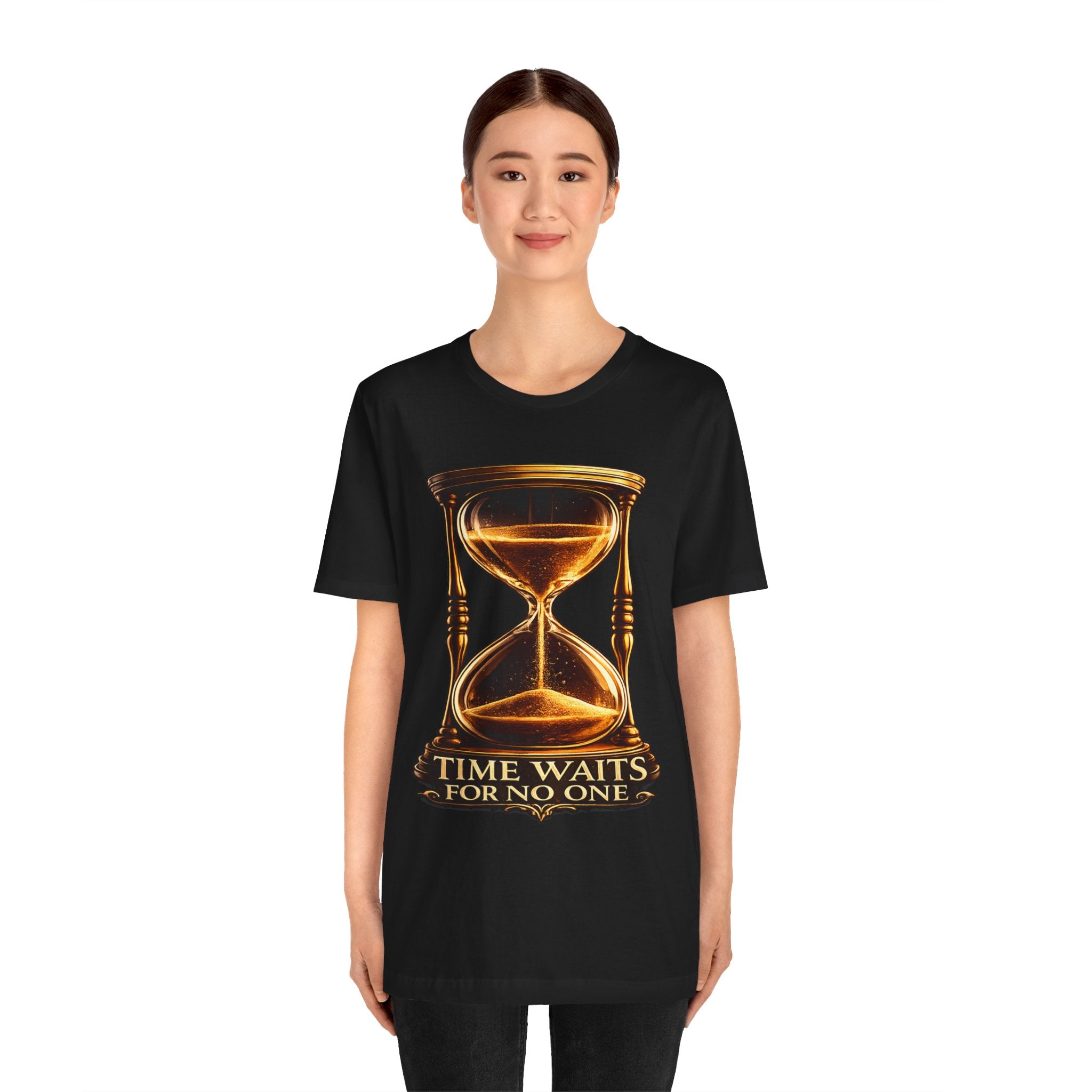 Vintage Hourglass Tee — "Time Waits For No One" Inspirational Graphic T-Shirt