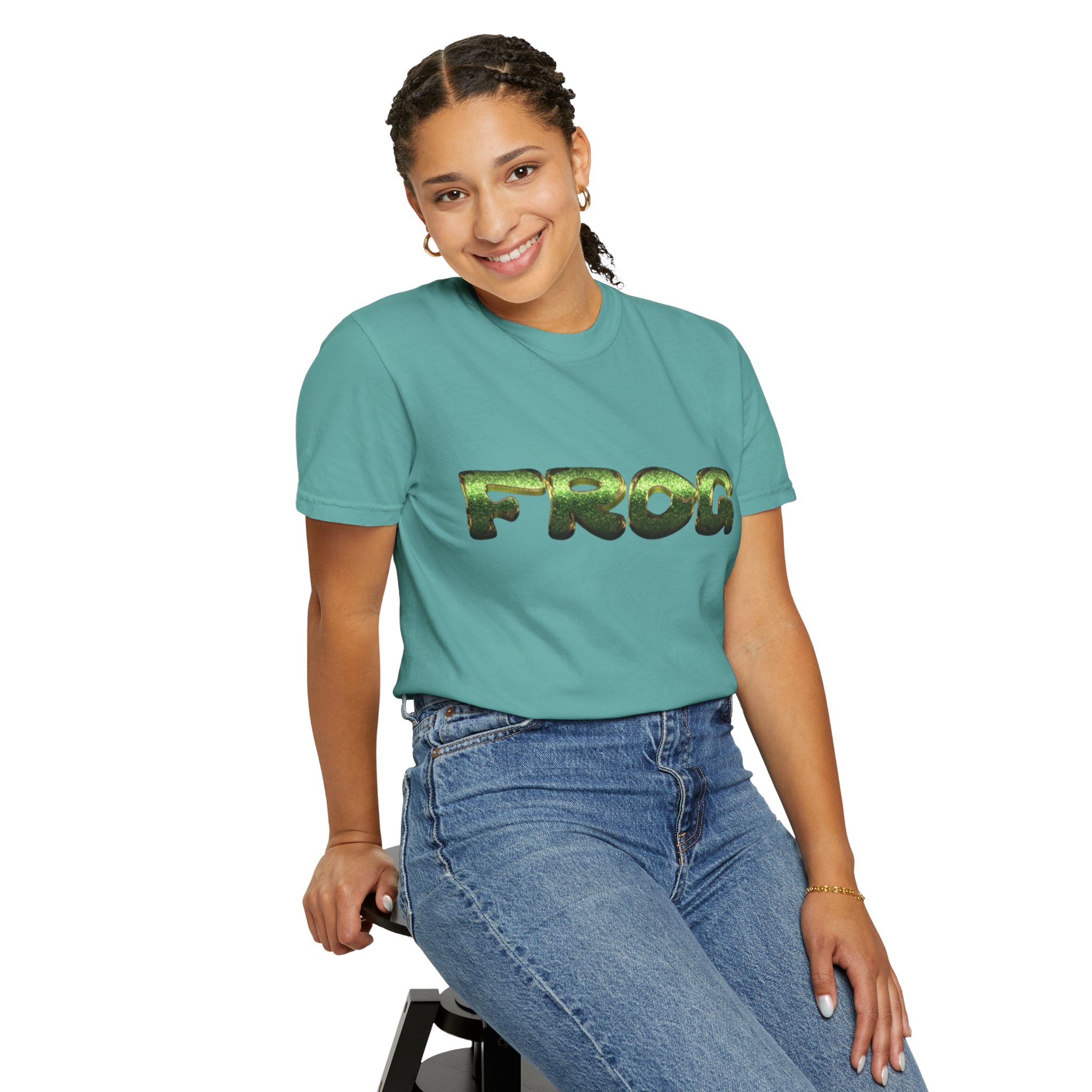 Frog Text Graphic T-shirt | Green Amphibian Lettering