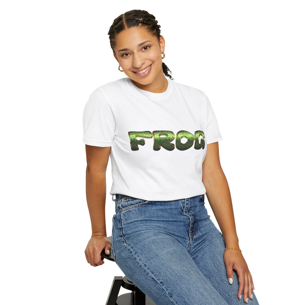 Frog Text Graphic T-shirt | Green Amphibian Lettering