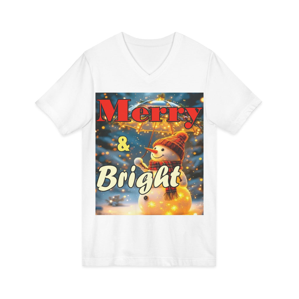 Merry & Bright Snowman V-Neck Tee | Holiday Vintage Shirt