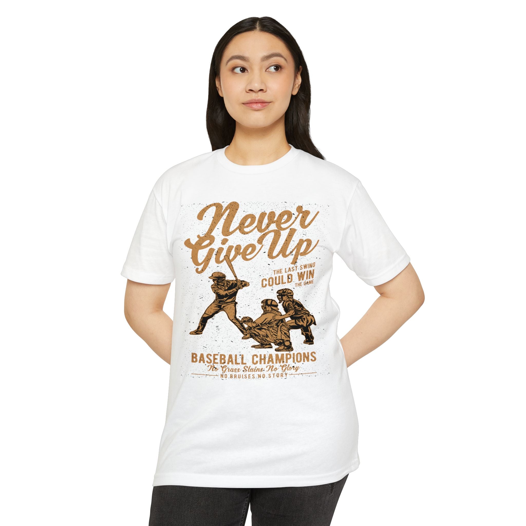 Never Give Up Baseball T-Shirt — "Your Last Swing Could Win" Vintage Baseball Tee