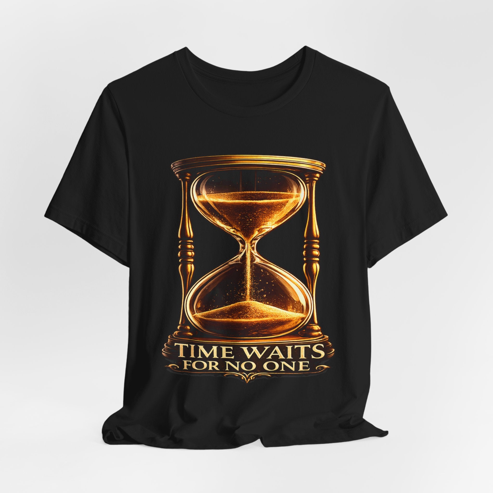 Vintage Hourglass Tee — "Time Waits For No One" Inspirational Graphic T-Shirt