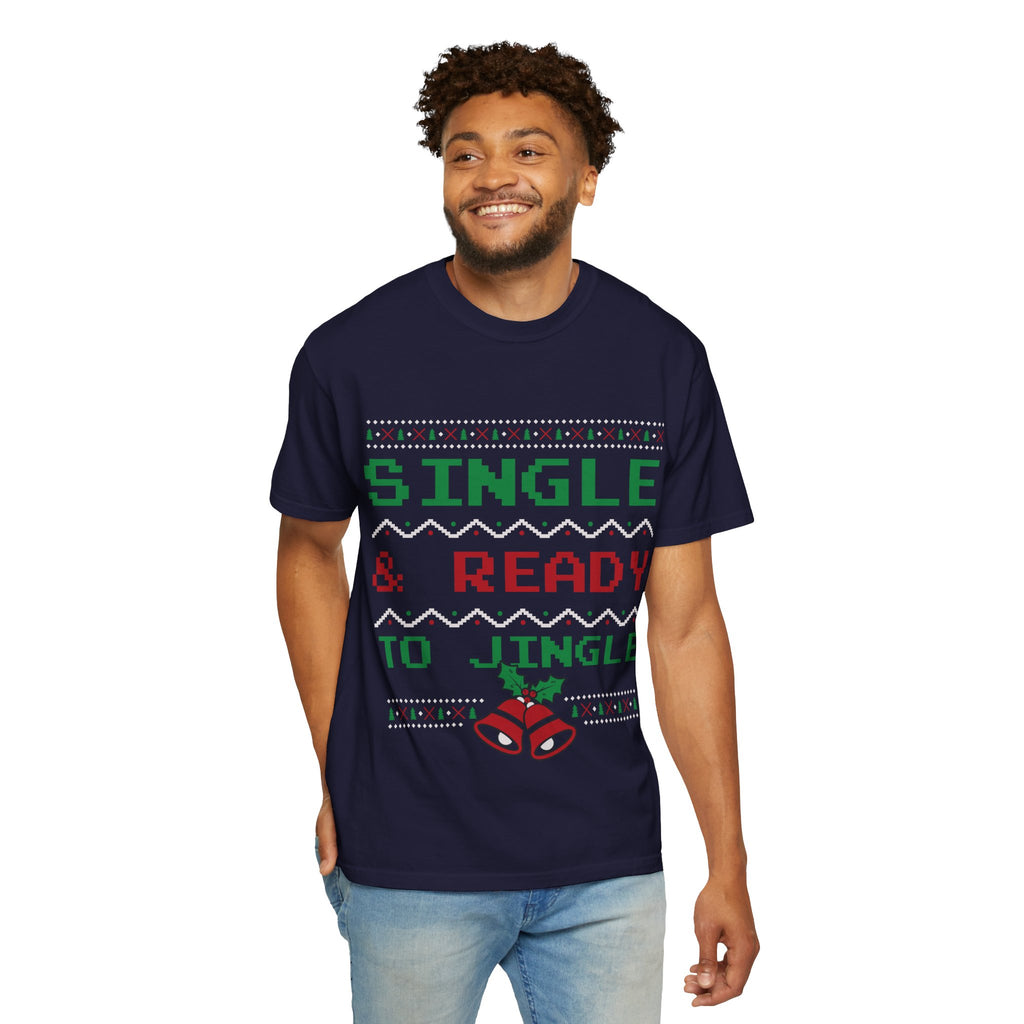 Single and Ready To Jingle Tee | holiday pixel Knit bells & holly