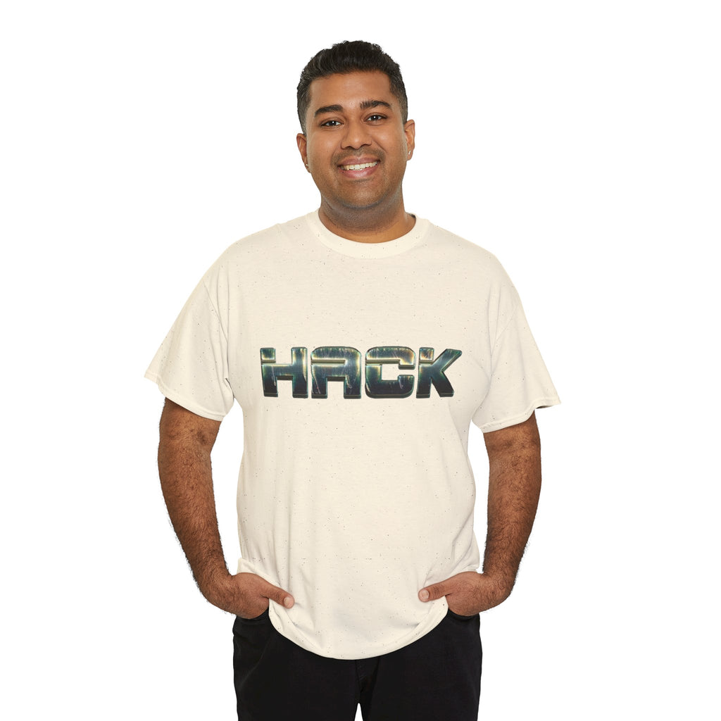 Orange HACK Metallic Logo T-Shirt | Tech Coder Hacker Shirt | Heavyweight Cotton