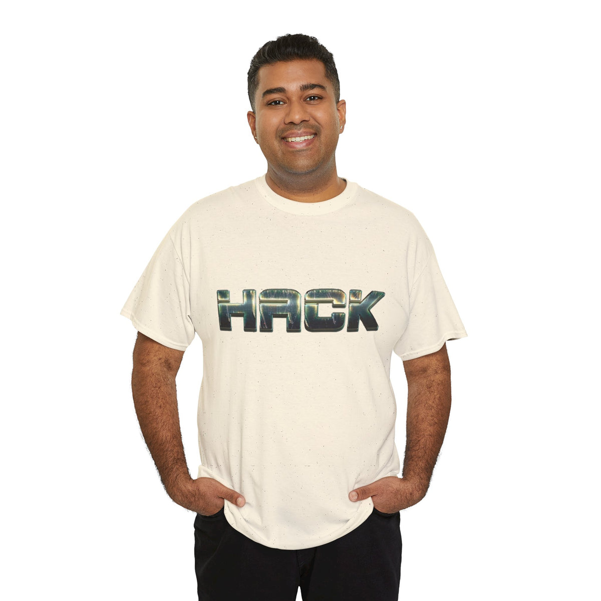 Orange HACK Metallic Logo T-Shirt | Tech Coder Hacker Shirt | Heavyweight Cotton