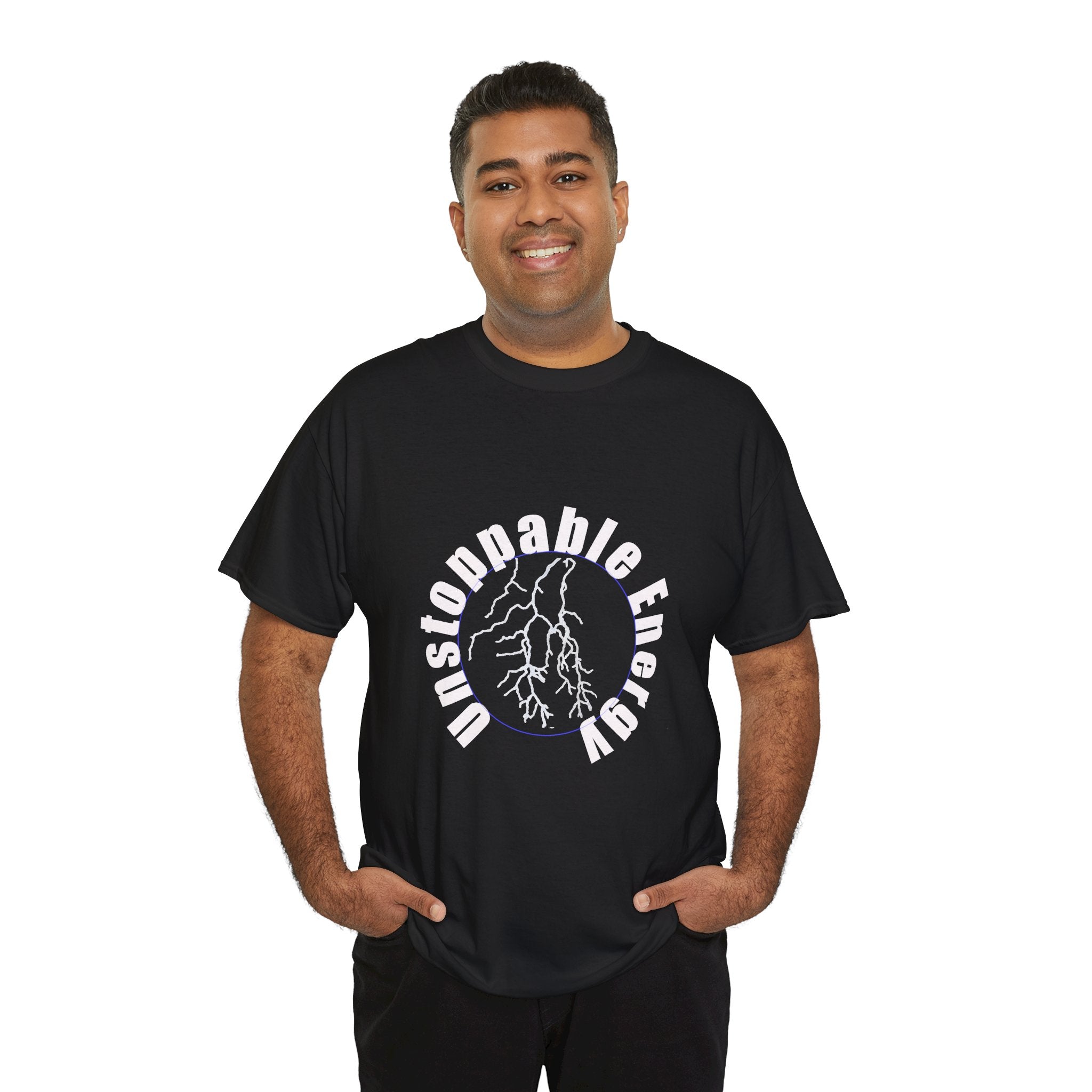 Unstoppable Energy lightning circle Tee | Minimalist bold white on black