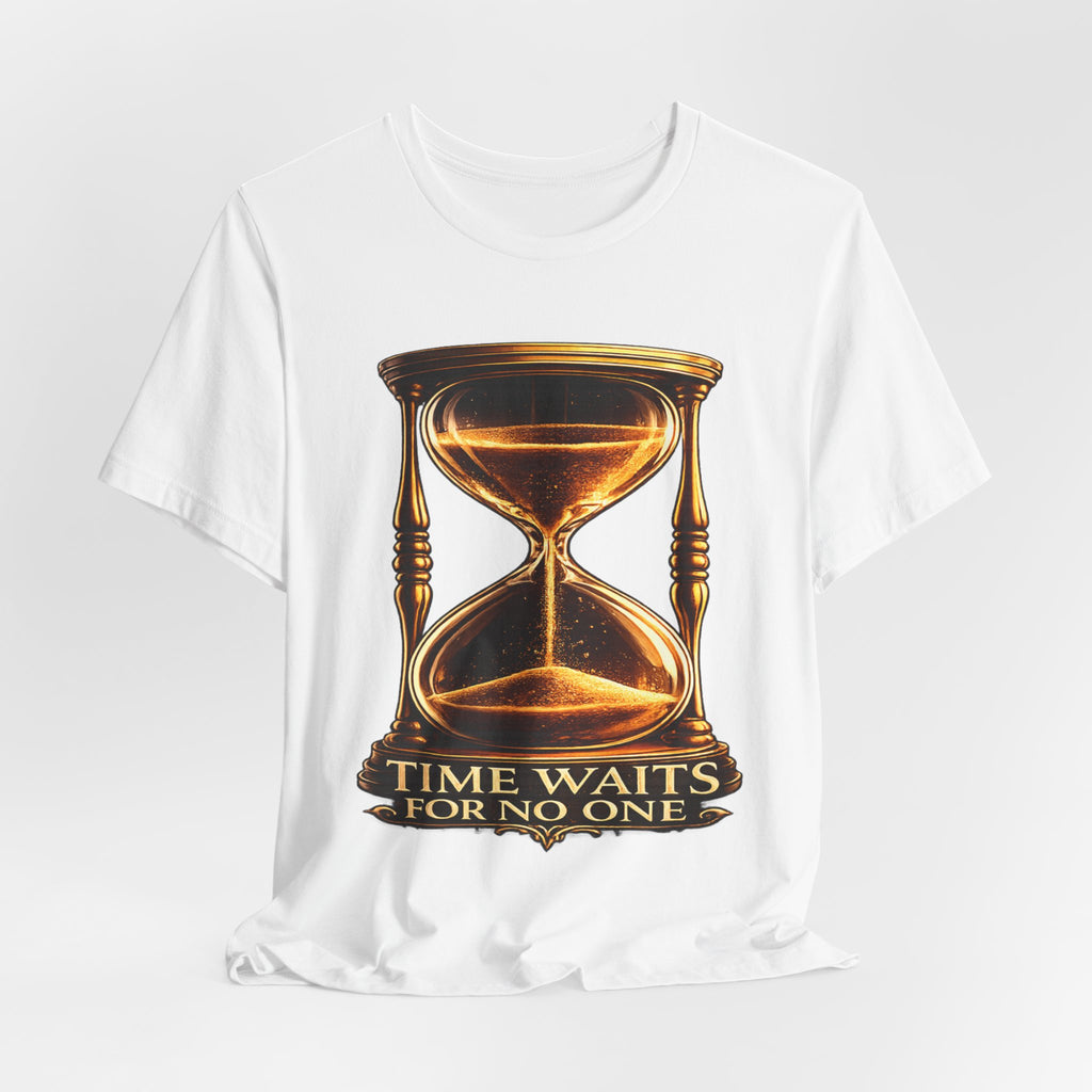 Vintage Hourglass Tee — "Time Waits For No One" Inspirational Graphic T-Shirt