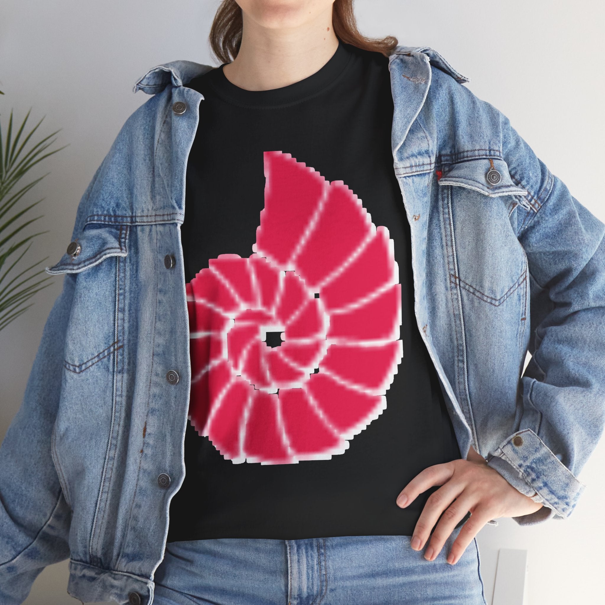 Hand-Drawn Nautilus Spiral Tee | Coral Red Nautilus Chest Graphic