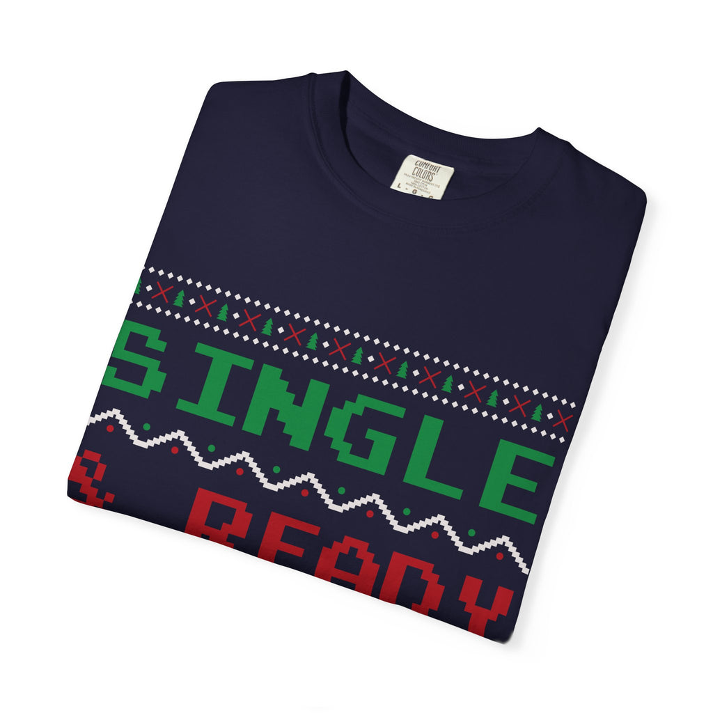 Single and Ready To Jingle Tee | holiday pixel Knit bells & holly