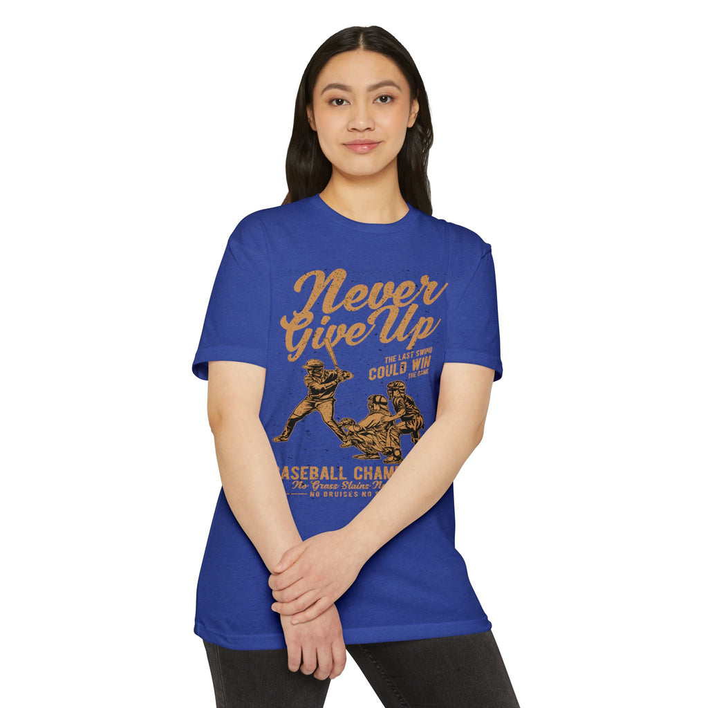 Never Give Up Baseball T-Shirt — "Your Last Swing Could Win" Vintage Baseball Tee