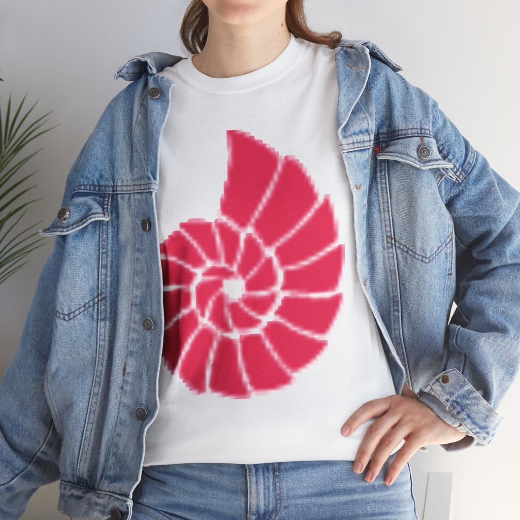 Hand-Drawn Nautilus Spiral Tee | Coral Red Nautilus Chest Graphic
