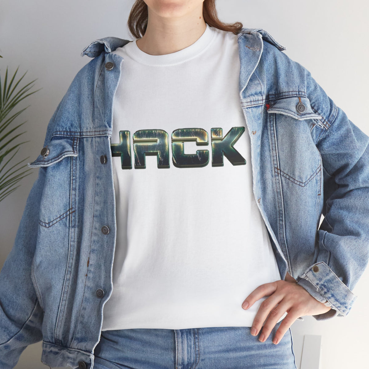 Orange HACK Metallic Logo T-Shirt | Tech Coder Hacker Shirt | Heavyweight Cotton