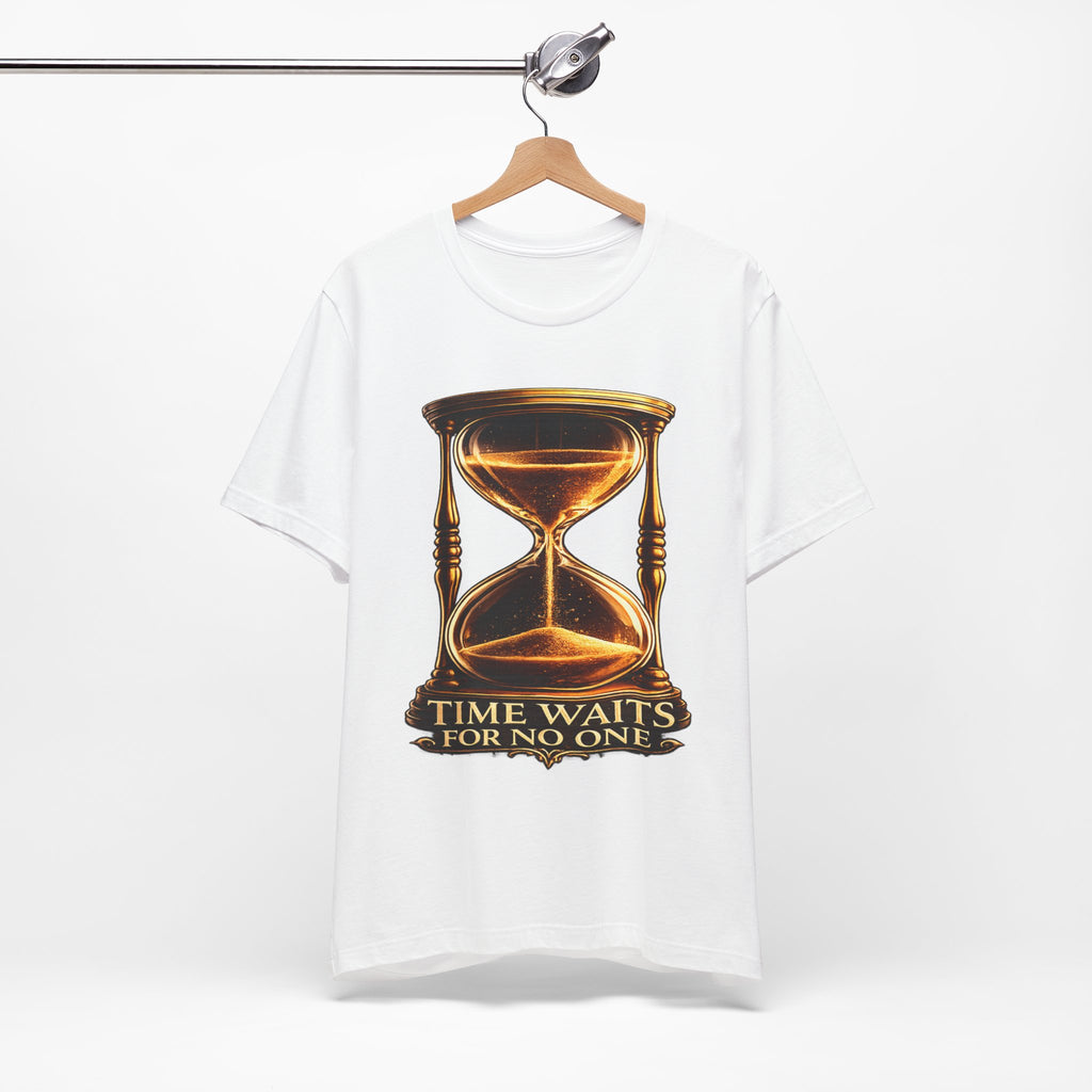 Vintage Hourglass Tee — "Time Waits For No One" Inspirational Graphic T-Shirt