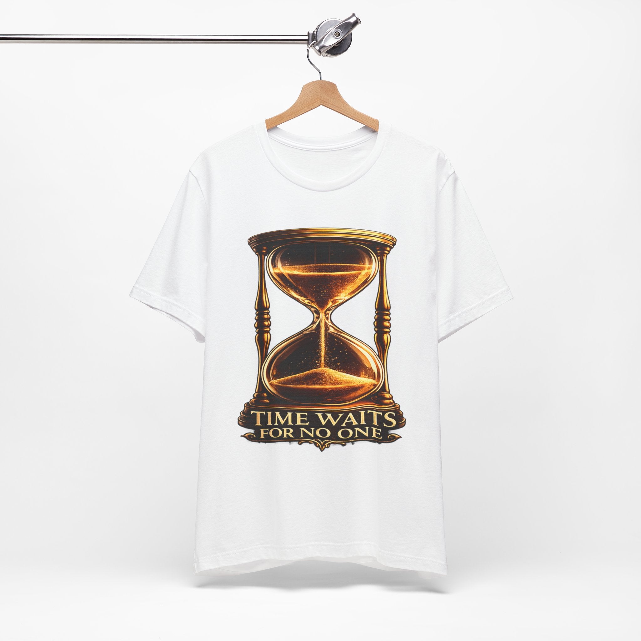 Vintage Hourglass Tee — "Time Waits For No One" Inspirational Graphic T-Shirt