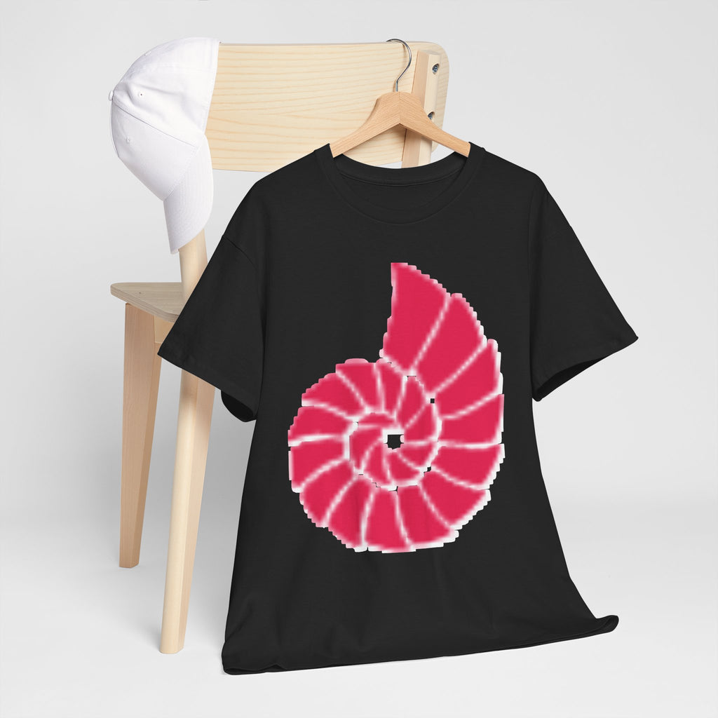 Hand-Drawn Nautilus Spiral Tee | Coral Red Nautilus Chest Graphic