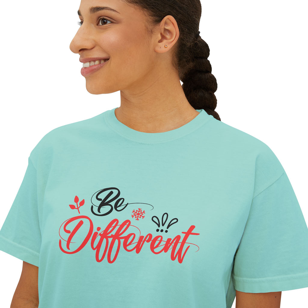 Be Different Women's Cropped Boxy Graphic Tee – Inspirational Cotton T-Shirt