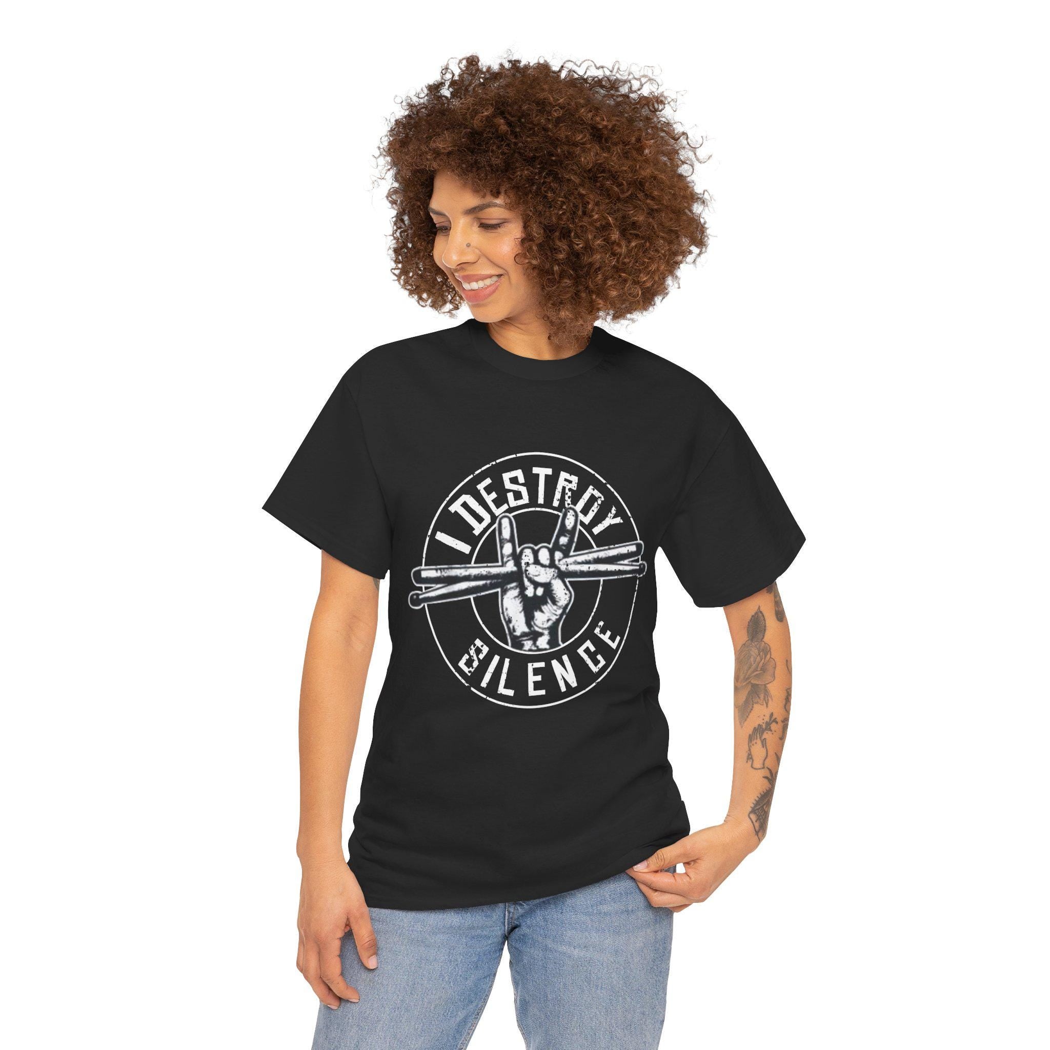 I Destroy Silence Drummer T-Shirt | Vintage Drumsticks Graphic Tee | Drummer Gift Musician Shirt