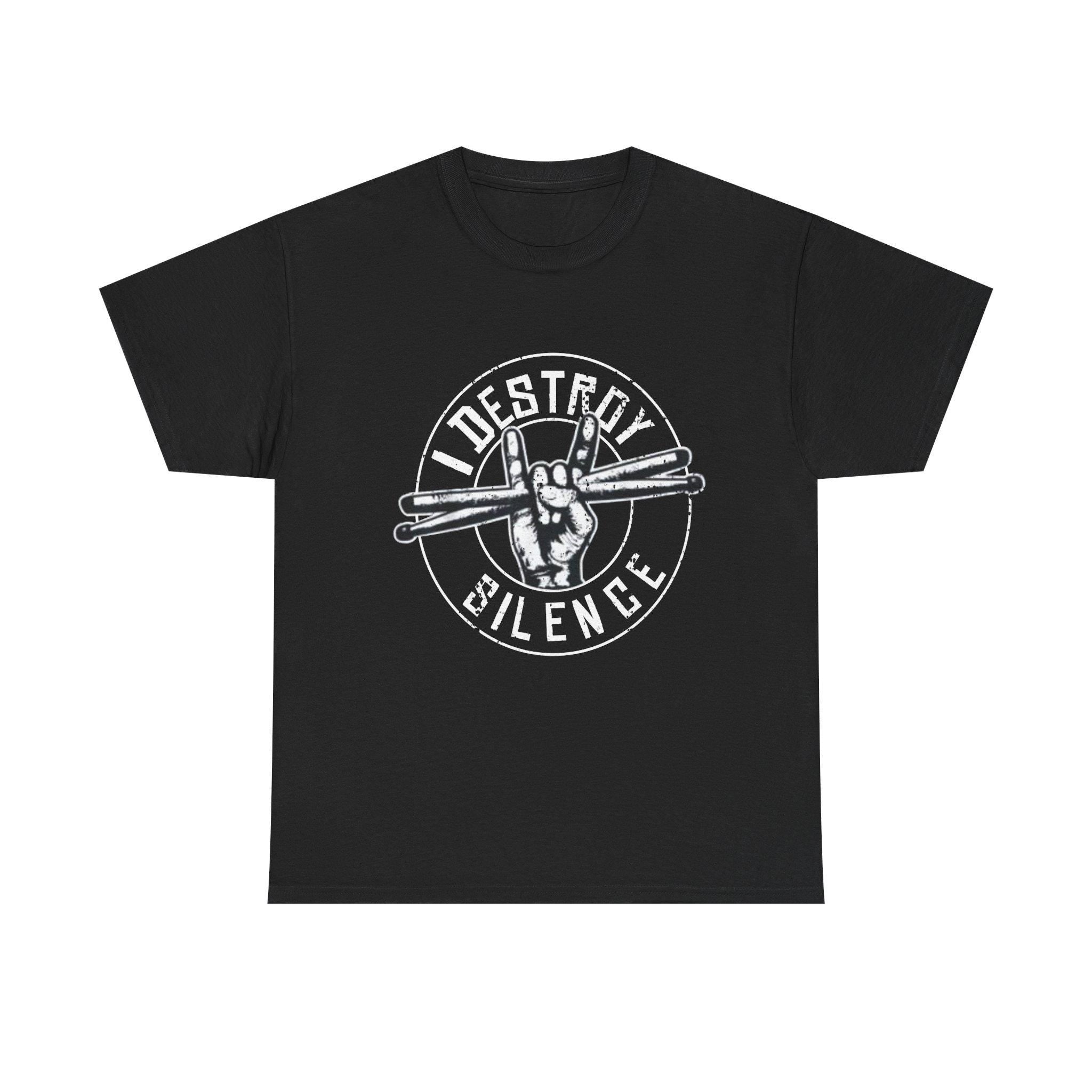 I Destroy Silence Drummer T-Shirt | Vintage Drumsticks Graphic Tee | Drummer Gift Musician Shirt