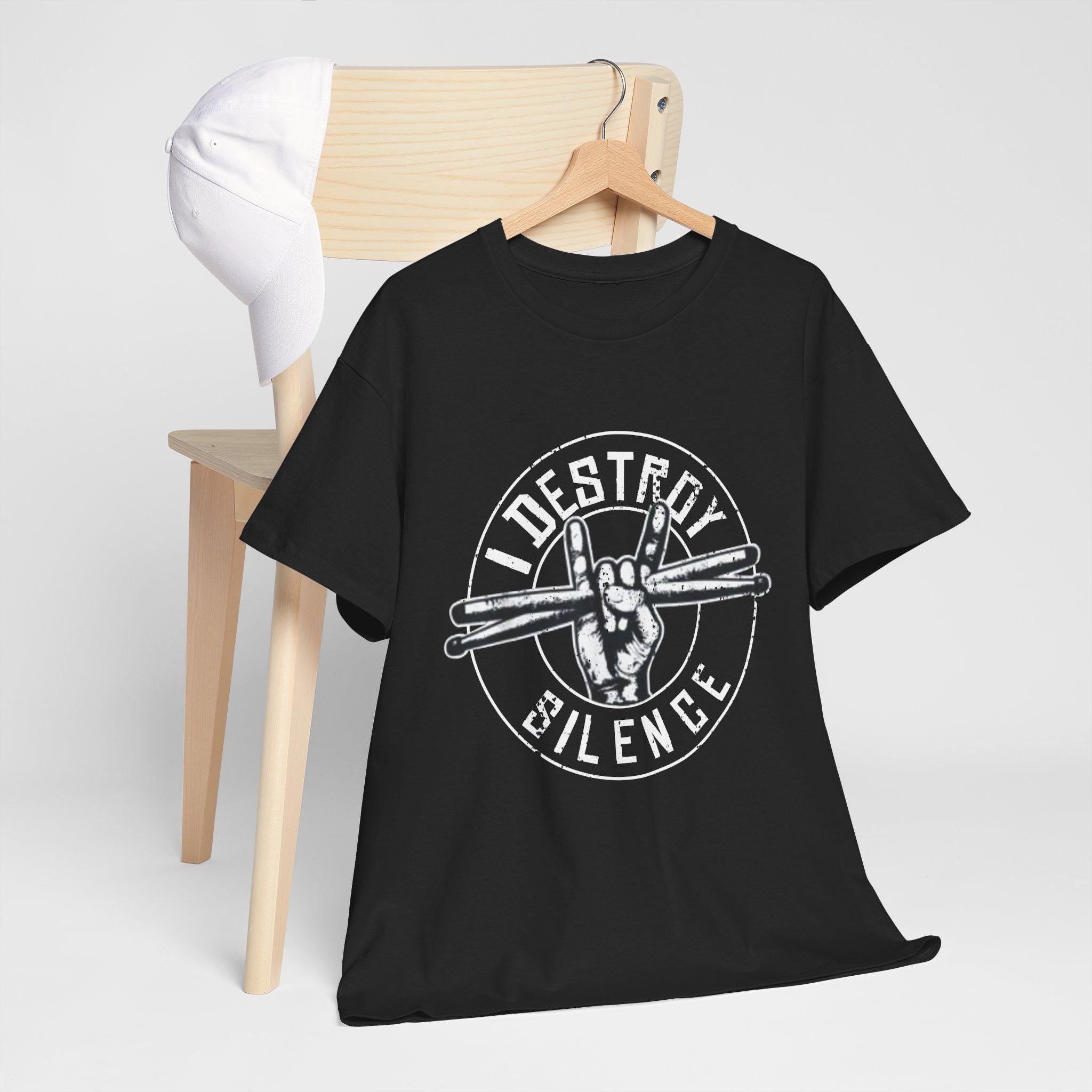 I Destroy Silence Drummer T-Shirt | Vintage Drumsticks Graphic Tee | Drummer Gift Musician Shirt