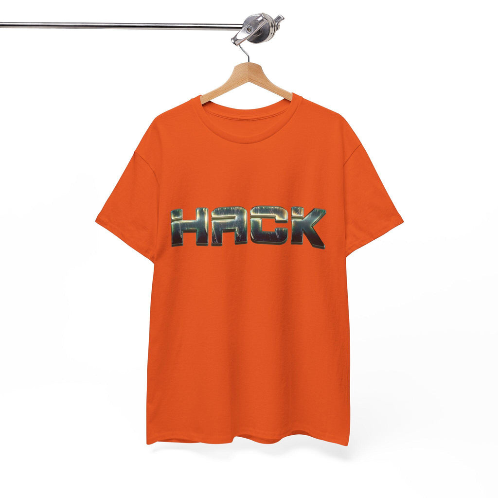 Bold Orange Metallic Camo Logo Tee for Tech Coder Debugging - Heavyweight Cotton Shirt