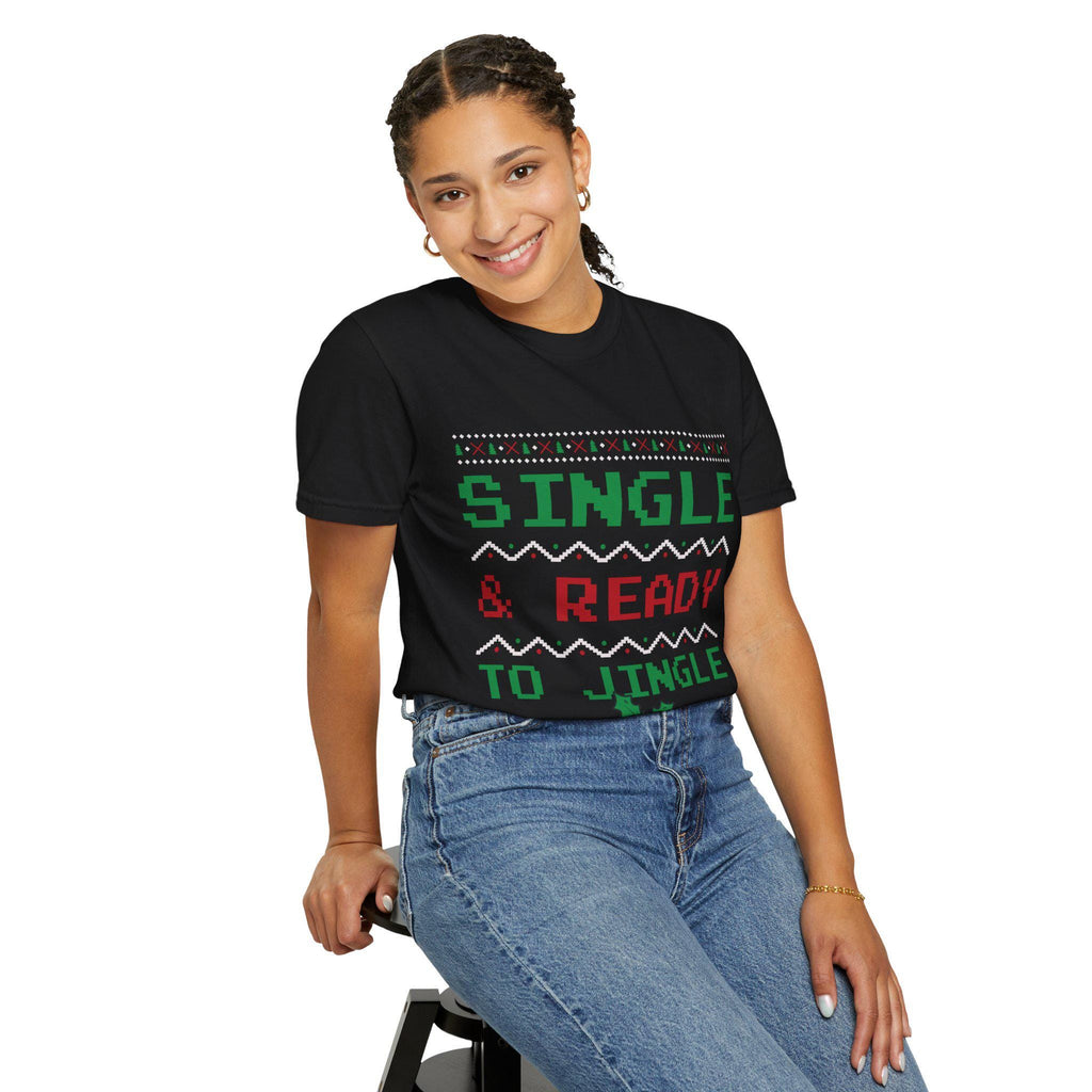 Single and Ready to Jingle Shirt Funny Christmas Tee Pixel Knit Bells Holly Gift