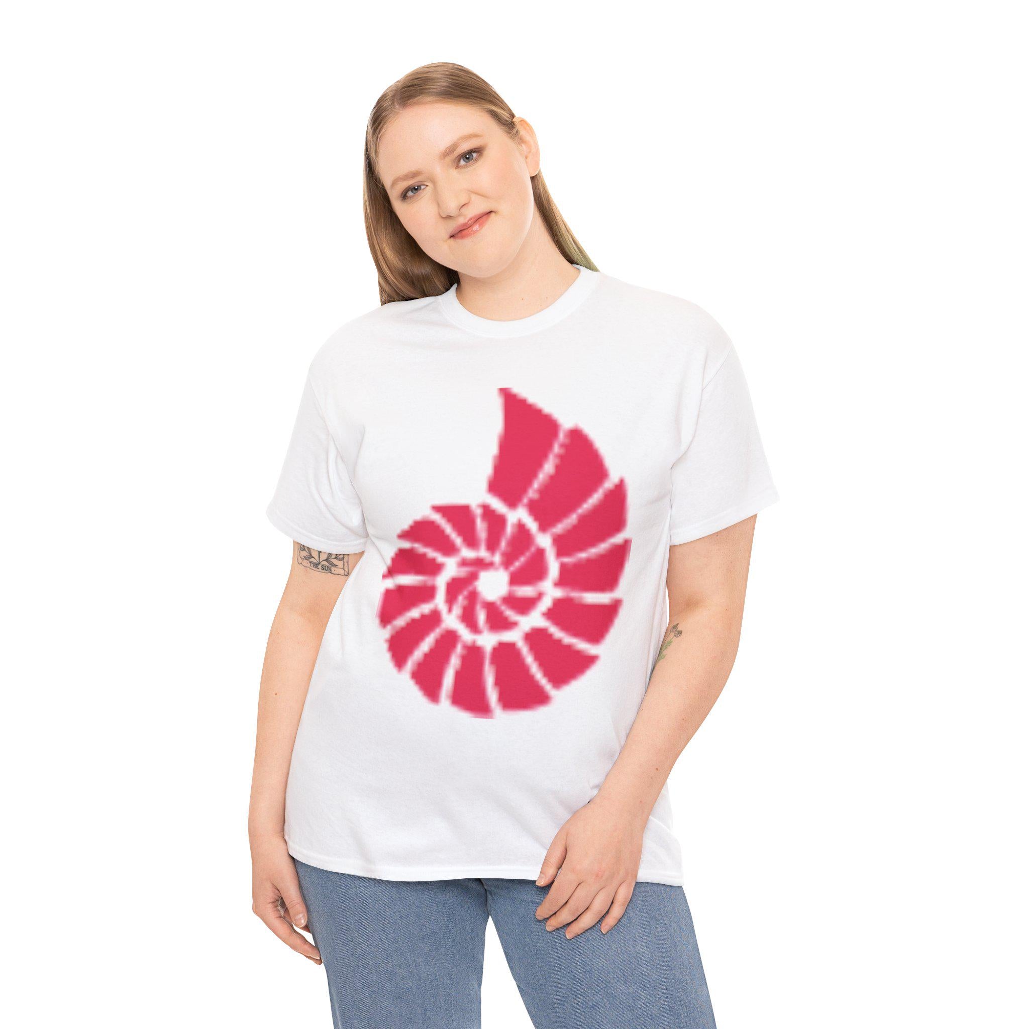 Nautilus Spiral Graphic T Shirt, Coral Red Ocean Shell Design, Coastal Beach Unisex Gift