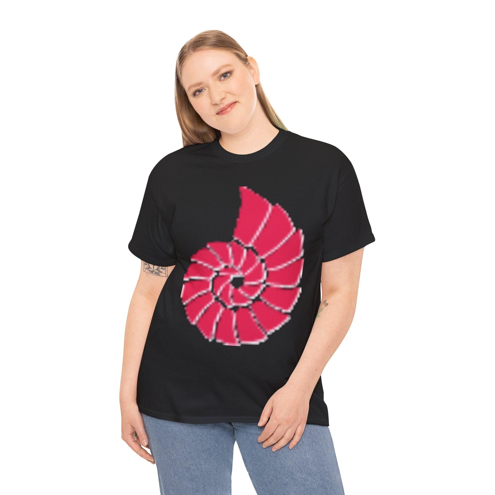 Nautilus Spiral Graphic T Shirt, Coral Red Ocean Shell Design, Coastal Beach Unisex Gift
