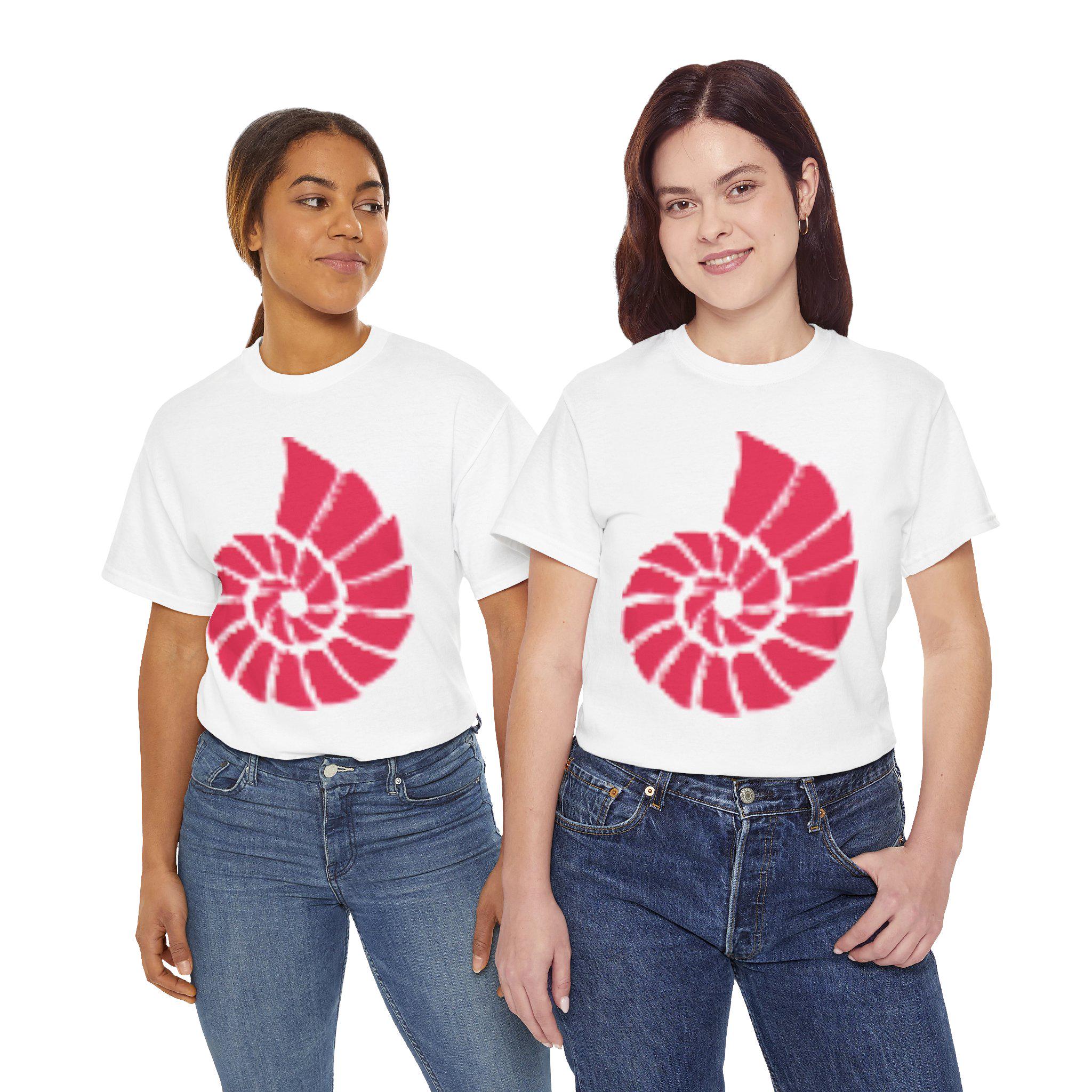 Nautilus Spiral Graphic T Shirt, Coral Red Ocean Shell Design, Coastal Beach Unisex Gift