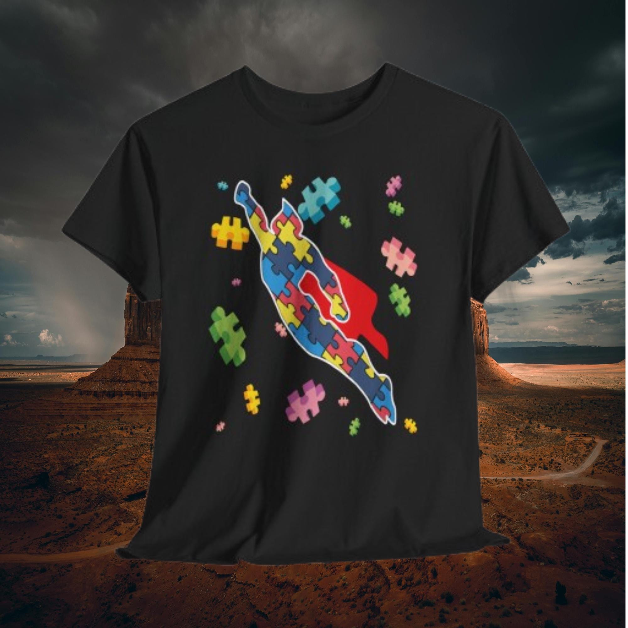 Autism Awareness Superhero Shirt – Puzzle Piece Graphic Tee | Support Unisex Mom Gift