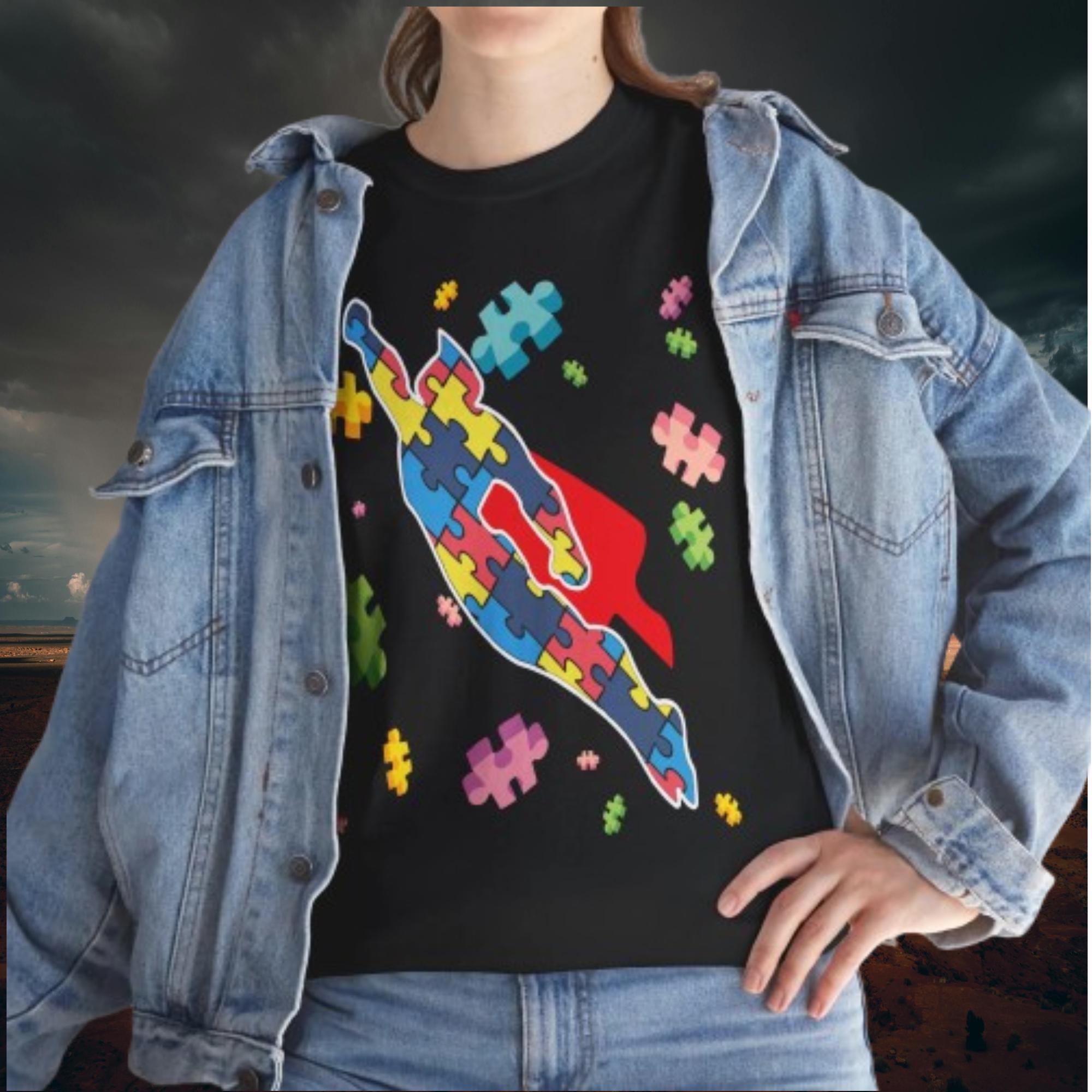 Autism Awareness Superhero Shirt – Puzzle Piece Graphic Tee | Support Unisex Mom Gift