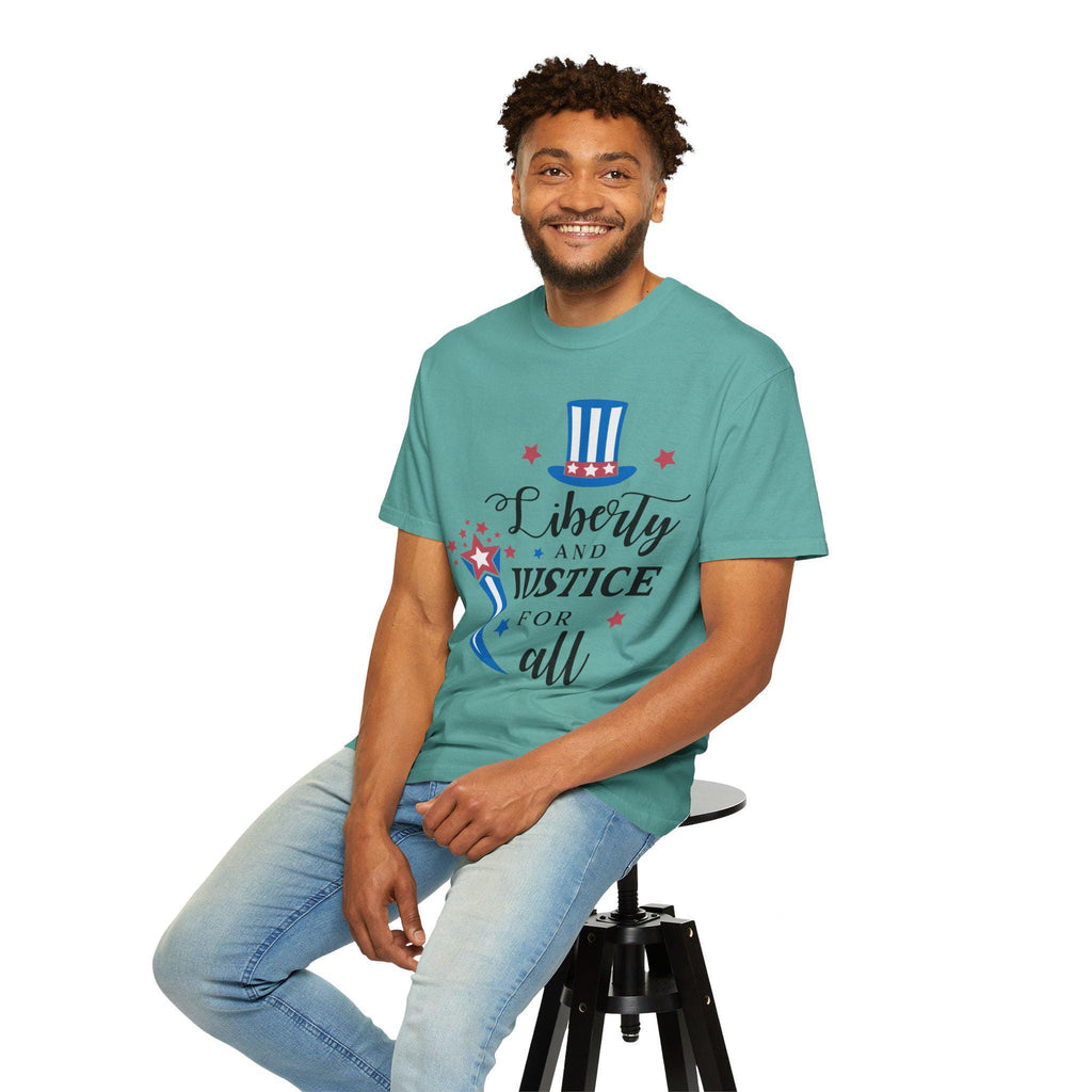Liberty and Justice Patriotic Top Hat T-Shirt | Vintage Graphic Tee