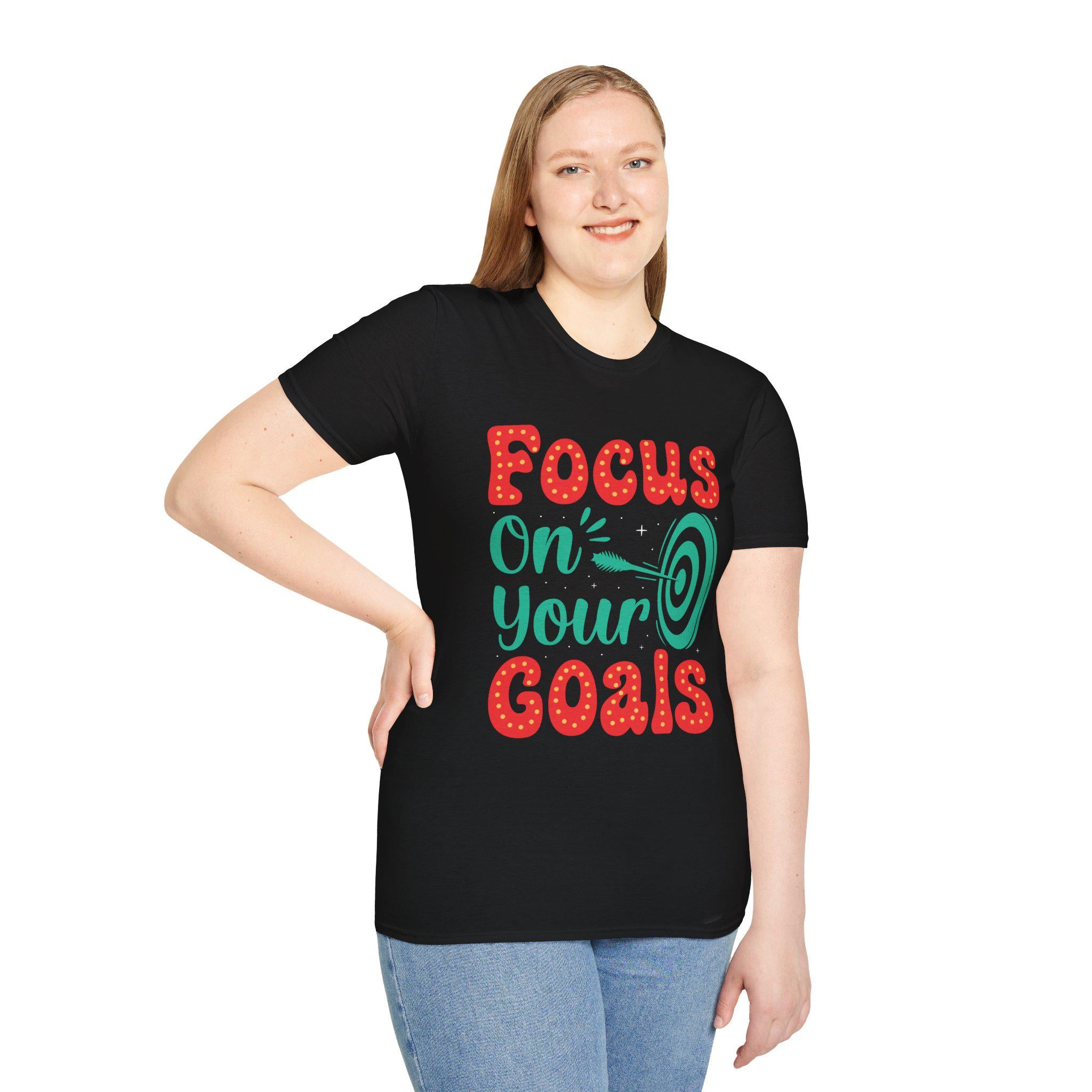 Focus On Your Goals tee | Motivational Graphic T-Shirt, Hand-Lettered Target Design
