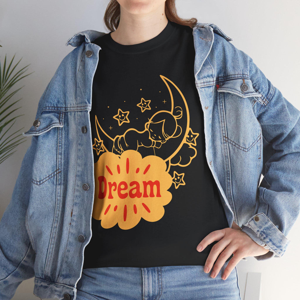 Sleeping Moon Sketch Dream Tee | Crescent Moon, Stars Night Illustration