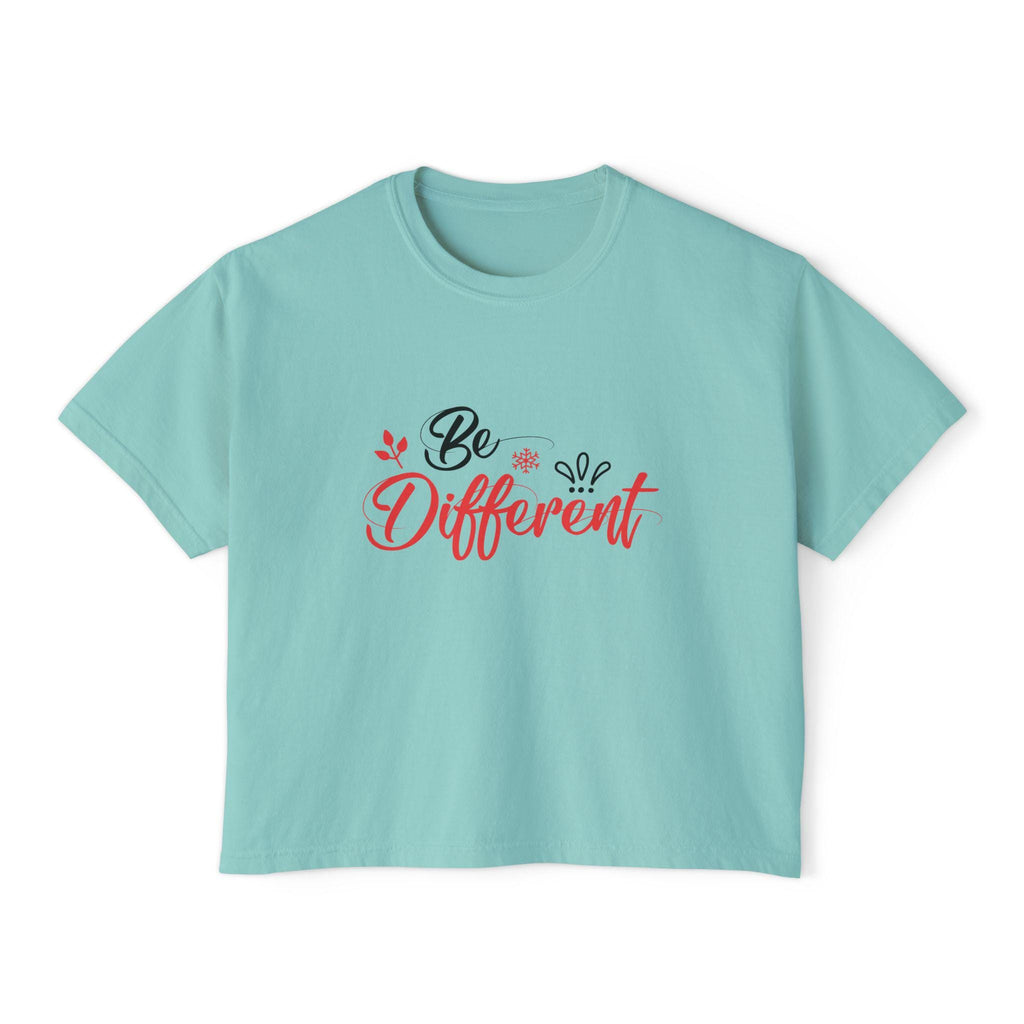 Be Different Coral Ink Print Boxy Crop Tee | Pigment-Dyed Cotton Shirt