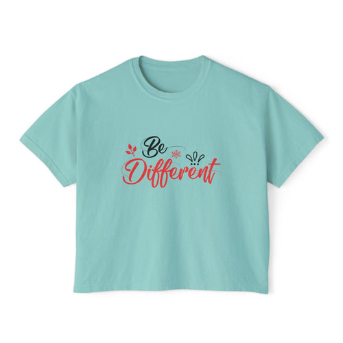 Be Different Coral Ink Print Boxy Crop Tee | Pigment-Dyed Cotton Shirt