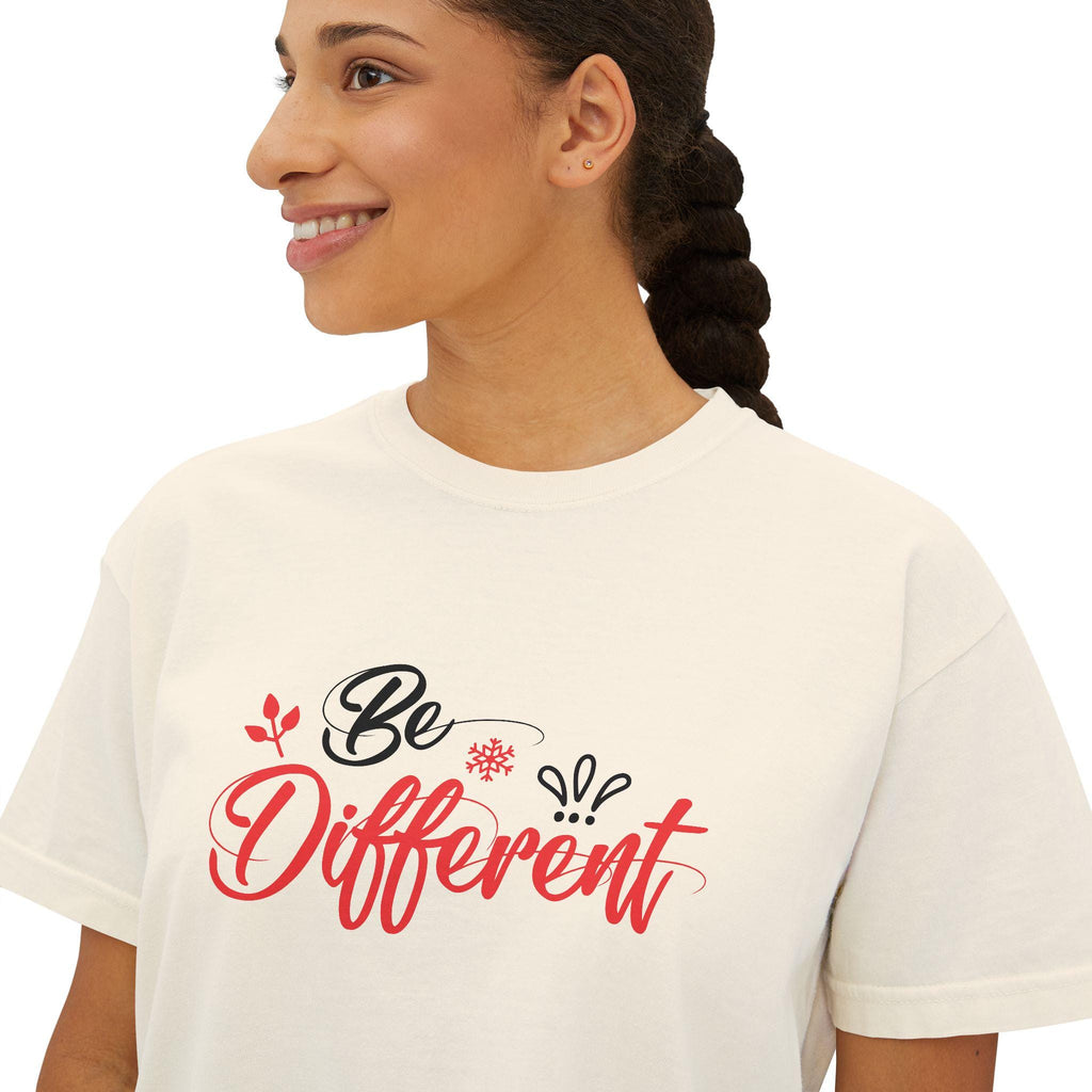 Be Different Coral Ink Print Boxy Crop Tee | Pigment-Dyed Cotton Shirt