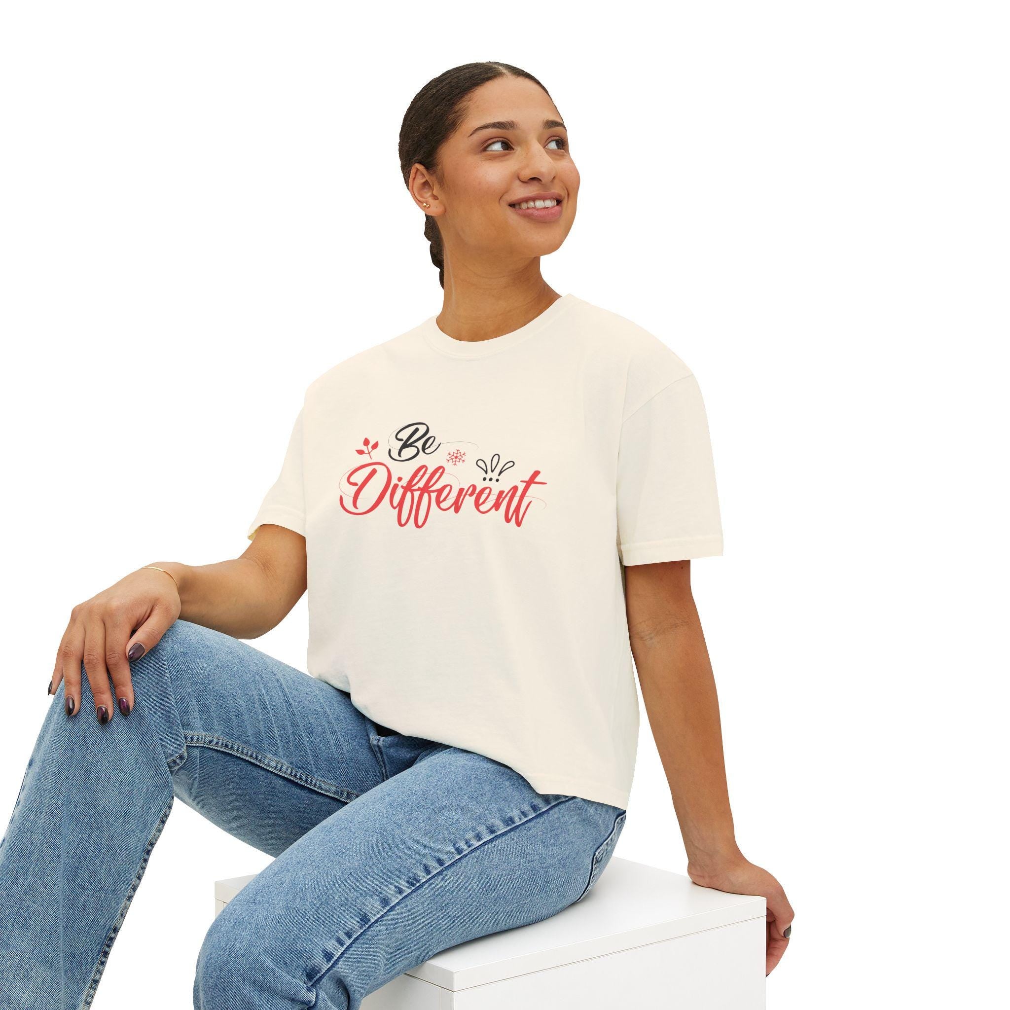 Be Different Coral Ink Print Boxy Crop Tee | Pigment-Dyed Cotton Shirt