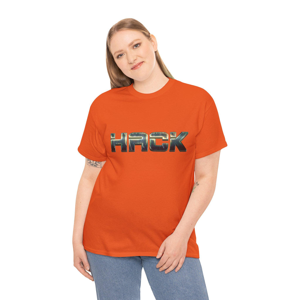Bold Orange Metallic Camo Logo Tee for Tech Coder Debugging - Heavyweight Cotton Shirt