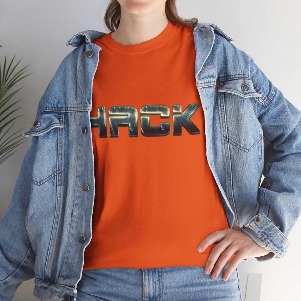Bold Orange Metallic Camo Logo Tee for Tech Coder Debugging - Heavyweight Cotton Shirt