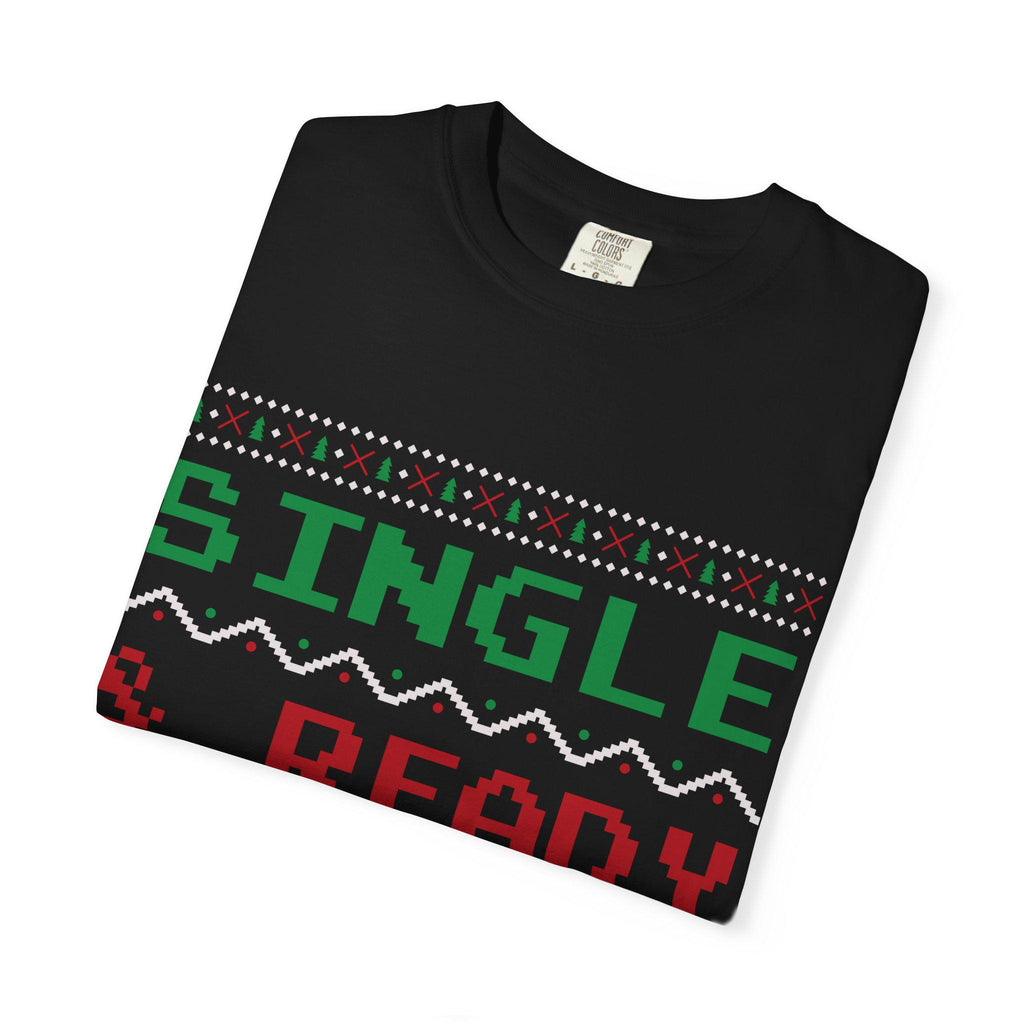 Single and Ready to Jingle Shirt Funny Christmas Tee Pixel Knit Bells Holly Gift