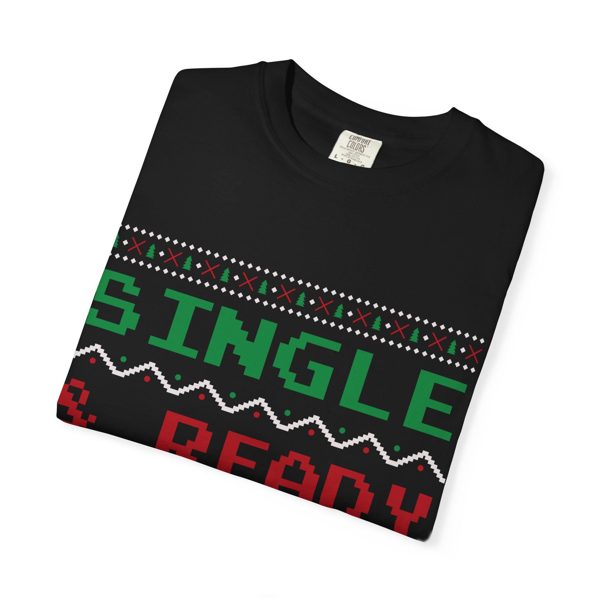 Single and Ready to Jingle Shirt Funny Christmas Tee Pixel Knit Bells Holly Gift